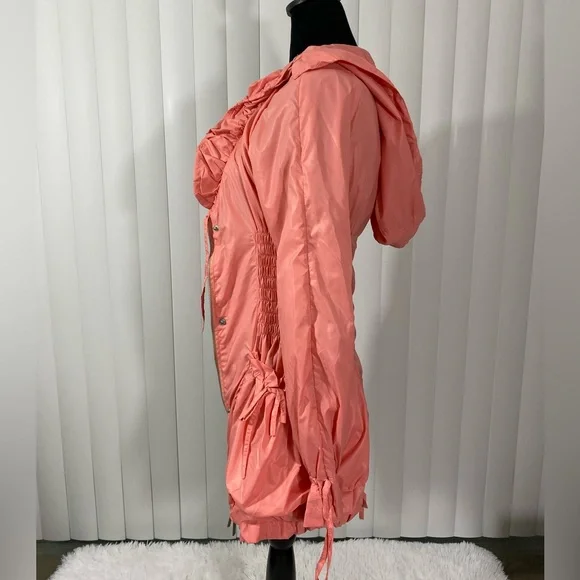 BLANC NOIR Sample Smocked Waist Nylon Anorak Windbreaker Hoodie Jacket Coral S - Picture 6 of 16